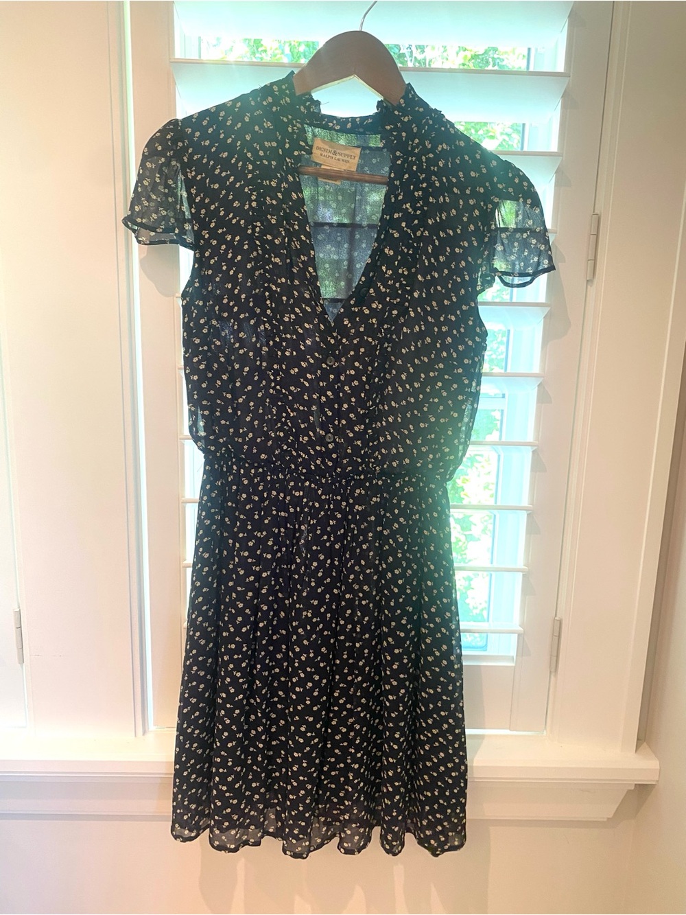 Ralph Lauren V-Neck Short Sleeve Dress Sz Small - Navy Blue